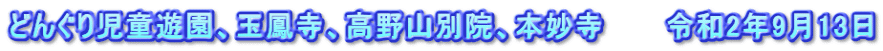 どんぐり児童遊園、玉鳳寺、高野山別院、本妙寺　　　令和2年9月13日