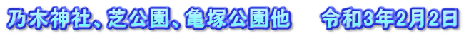 乃木神社、芝公園、亀塚公園他　　令和3年2月2日