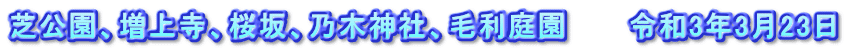 芝公園、増上寺、桜坂、乃木神社、毛利庭園　　　令和3年3月23日