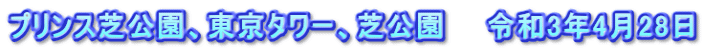 プリンス芝公園、東京タワー、芝公園　　令和3年4月28日