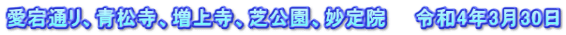 愛宕通リ、青松寺、増上寺、芝公園、妙定院　　令和4年3月30日