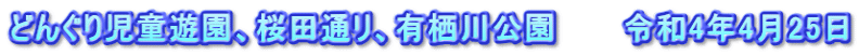 どんぐり児童遊園、桜田通リ、有栖川公園　　　令和4年4月25日