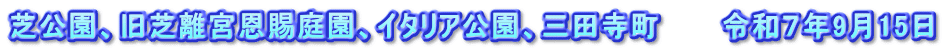 芝公園、旧芝離宮恩賜庭園、イタリア公園、三田寺町　　　令和７年9月15日